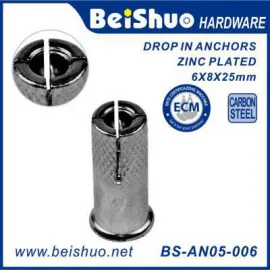 BS-AN05-006 Threaded Drop-In Anchor with Lip, Carbon Steel, Zinc Plated Finish, Inch