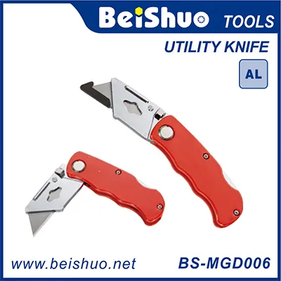 BS-MGD006 Folding Utility Knife With Aluminium Alloy Handle Zinc Alloy Neck Chrome Plated