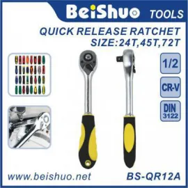 BS-QR12A 1/4 3/8 1/2 inch Drive Pear Head Quick Release Ratchet with Rubber Covered Handle