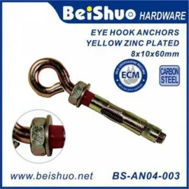 BS-AN04-003 8x10x60mm Metal Sleeve Shield Anchor Expansion Closed Hook Eye Bolt