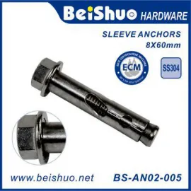 BS-AN02-005 M8X60 Stainless Steel Hex Head Wall Concrete Brick Sleeve Anchor Expansion Bolts