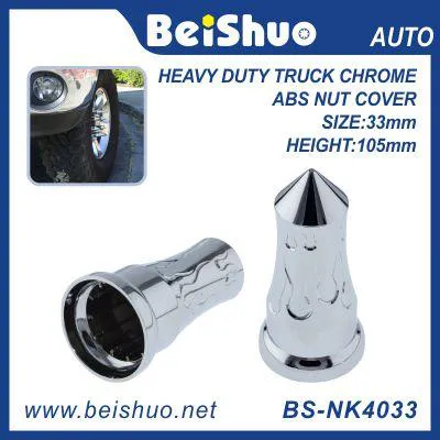 BS-NK4033 33mm Towering Inferno Flames Chrome ABS Lug Nut Covers