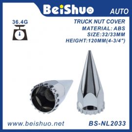 BS-NL2033 33mm Screw-On Spiked ABS Plastic Chrome Lug Nut Covers for Semi Truck