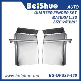 BS-QFS29-430  Quarter Fender Set 24" x 29" Stainless Steel Tube Bracket Semi Truck Set